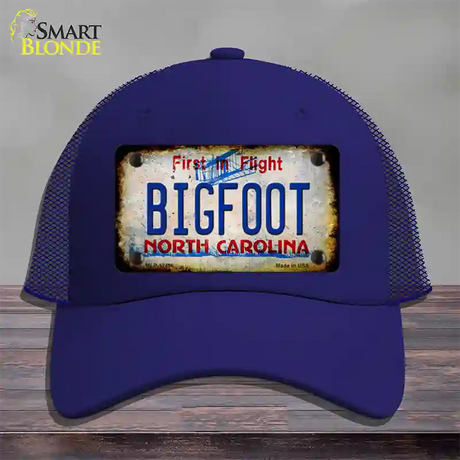 Bigfoot North Carolina Novelty License Plate Hat Tag Mesh / Royal Blue