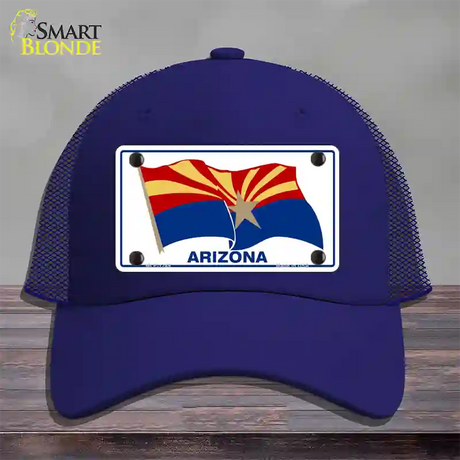 Arizona Waving Flag Novelty License Plate Hat Mesh / Royal Blue