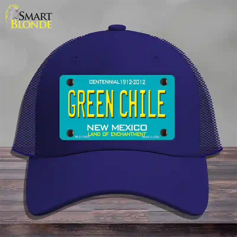 Green Chile New Mexico Green Novelty License Plate Hat Mesh / Royal Blue