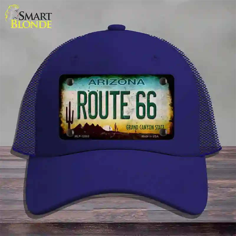 Route 66 Arizona Rusty Novelty License Plate Hat Mesh / Royal Blue