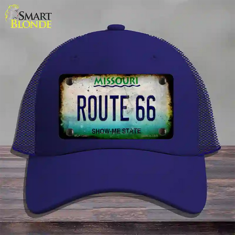 Route 66 Missouri Rusty Novelty License Plate Hat Mesh / Royal Blue