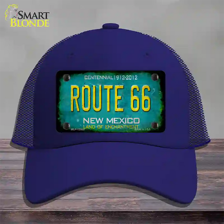 Route 66 New Mexico Rusty Novelty License Plate Hat Mesh / Royal Blue