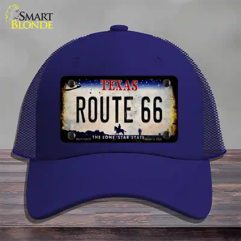 Route 66 Texas Rusty Novelty License Plate Hat Mesh / Royal Blue