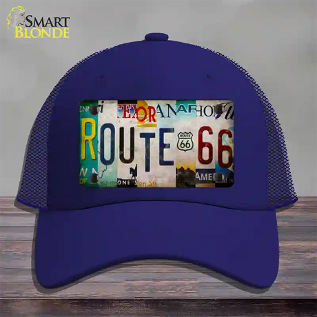 Route 66 Strip Novelty License Plate Hat Mesh / Royal Blue