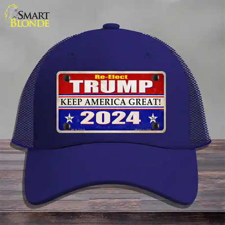 Re-Elect Trump 2024 Novelty License Plate Hat Mesh / Royal Blue