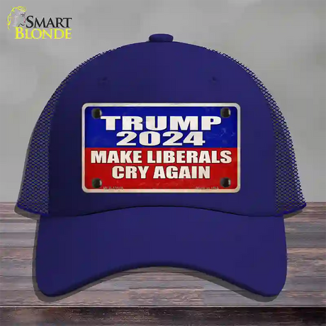 Trump Make Liberals Cry Again Novelty License Plate Hat Mesh / Royal Blue