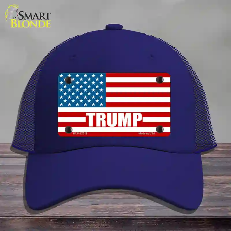 Trump American Flag Novelty License Plate Hat Mesh / Royal Blue