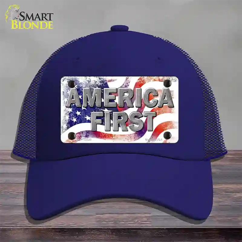 America First Novelty License Plate Hat Mesh / Royal Blue