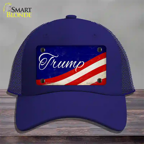 Trump on Waving Flag Novelty License Plate Hat Mesh / Royal Blue