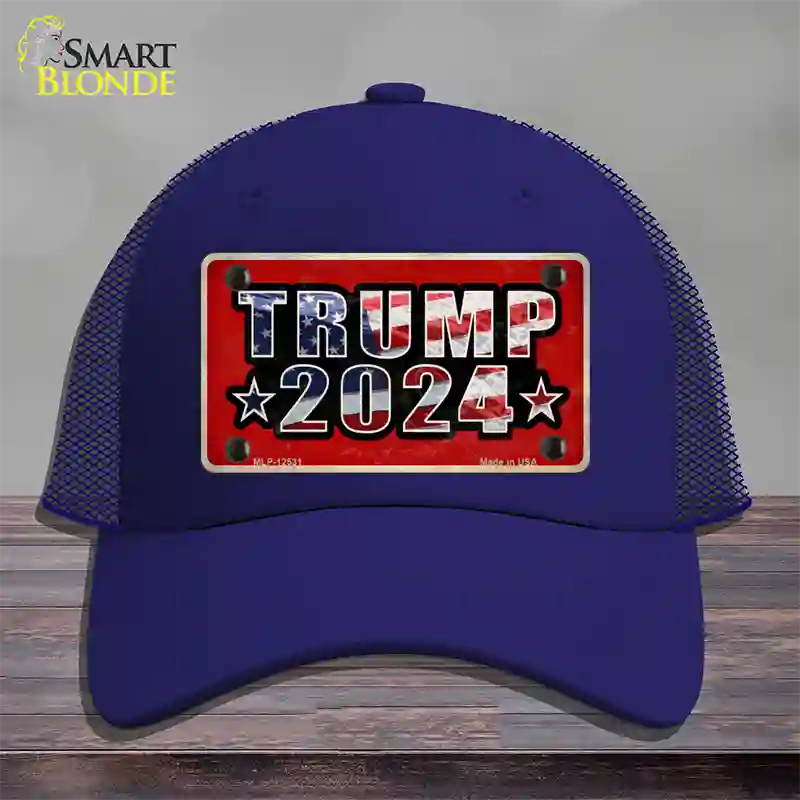 Trump 2024 Flag Novelty License Plate Hat Mesh / Royal Blue