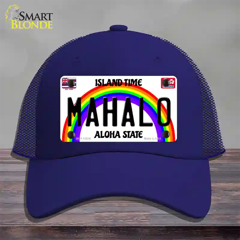 Mahalo Hawaii Novelty License Plate Hat Mesh / Royal Blue