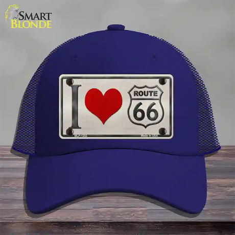 I Love Route 66 Novelty License Plate Hat Mesh / Royal Blue