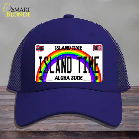 Island Time Hawaii Novelty License Plate Hat Mesh / Royal Blue