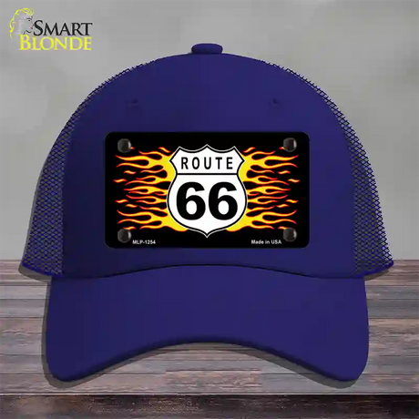 Route 66 Flames Novelty License Plate Hat Mesh / Royal Blue