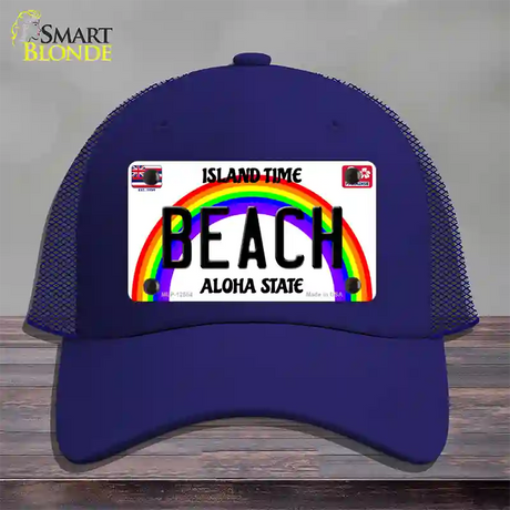 Beach Hawaii Novelty License Plate Hat Mesh / Royal Blue