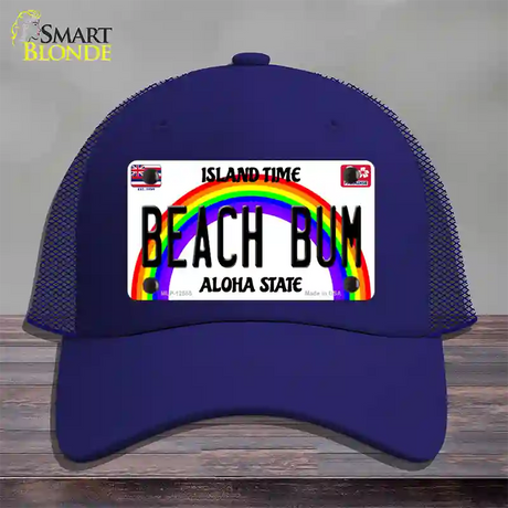 Beach Bum Hawaii Novelty License Plate Hat Mesh / Royal Blue