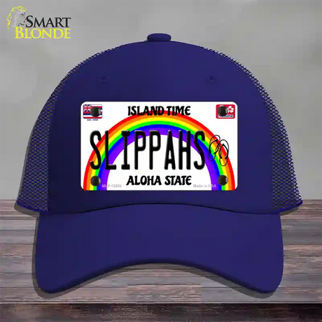 Slippahs Hawaii Novelty License Plate Hat Mesh / Royal Blue