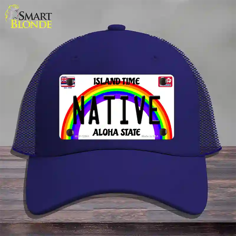 Native Hawaii Novelty License Plate Hat Mesh / Royal Blue