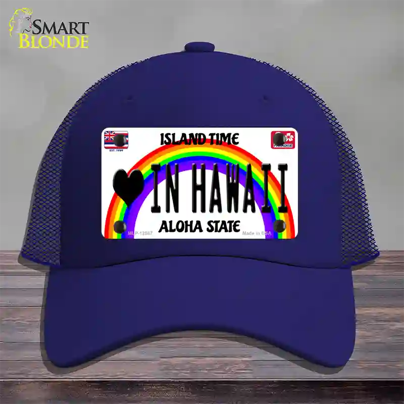 Love In Hawaii Novelty License Plate Hat Mesh / Royal Blue