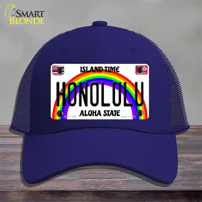 Honolulu Hawaii Novelty License Plate Hat Mesh / Royal Blue