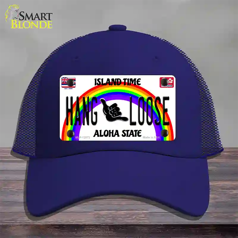 Hang Loose Hawaii Novelty License Plate Hat Mesh / Royal Blue