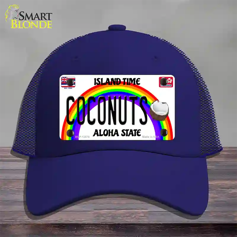 Coconuts Hawaii Novelty License Plate Hat Mesh / Royal Blue