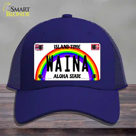 Waina Hawaii Novelty License Plate Hat Mesh / Royal Blue