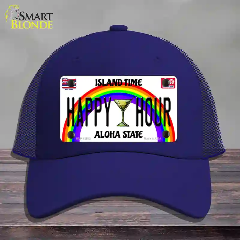 Happy Hour Hawaii Novelty License Plate Hat Mesh / Royal Blue