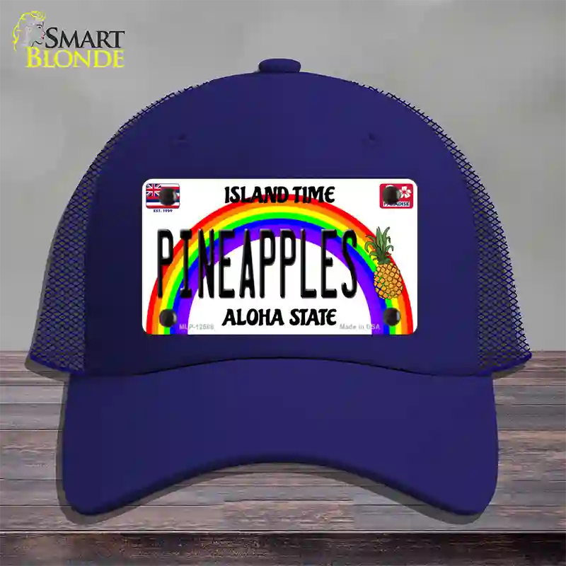 Pineapples Hawaii Novelty License Plate Hat Mesh / Royal Blue