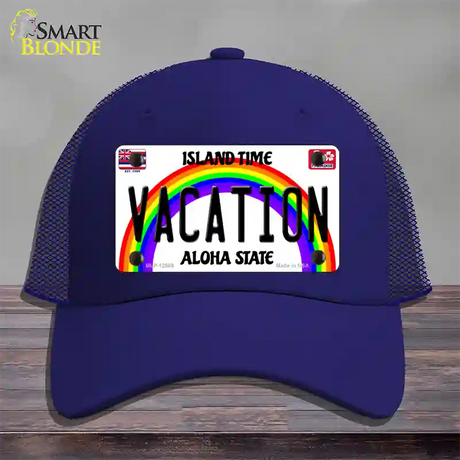 Vacation Hawaii Novelty License Plate Hat Mesh / Royal Blue