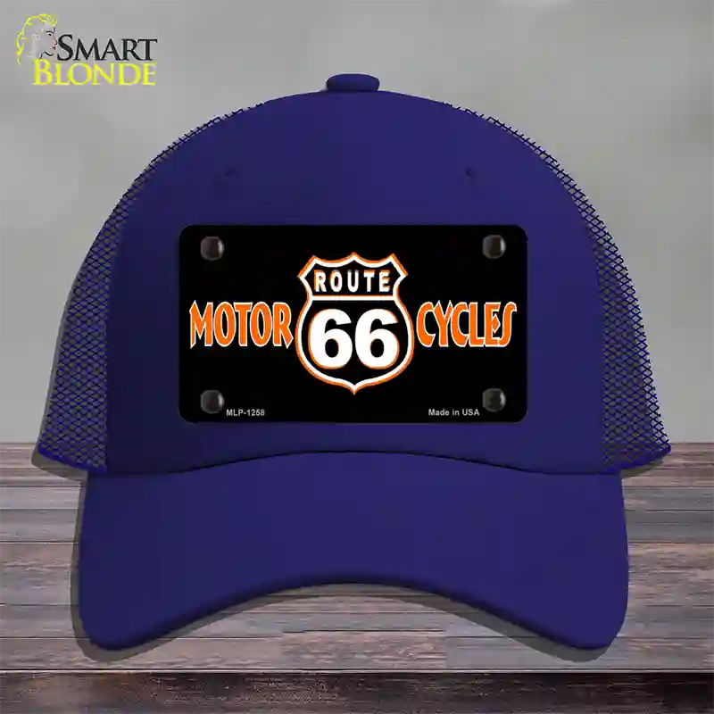 Route 66 Motorcycles Novelty License Plate Hat Mesh / Royal Blue