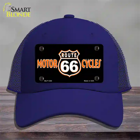 Route 66 Motorcycles Novelty License Plate Hat Mesh / Royal Blue