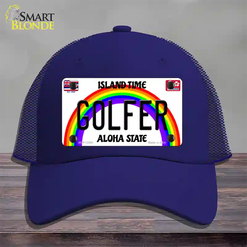 Golfer Hawaii Novelty License Plate Hat Mesh / Royal Blue