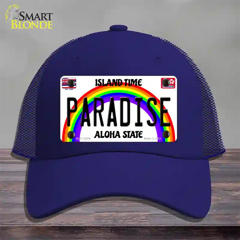 Paradise Hawaii Novelty License Plate Hat Mesh / Royal Blue