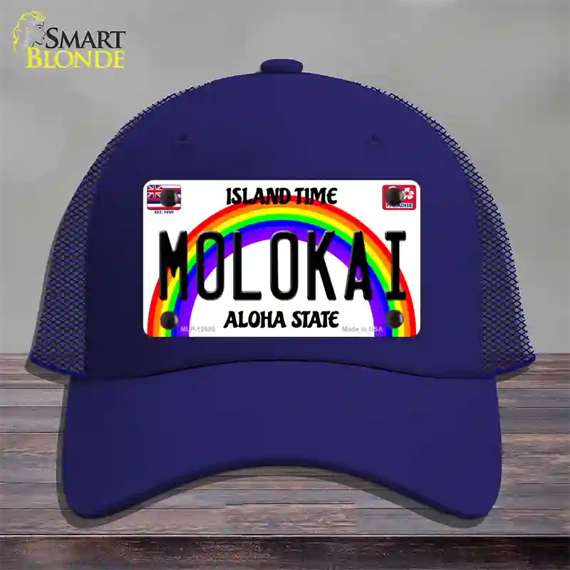 Molokai Hawaii Novelty License Plate Hat Mesh / Royal Blue