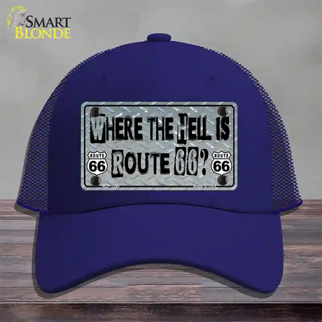 Where The Hell Is Route 66 Novelty License Plate Hat Mesh / Royal Blue