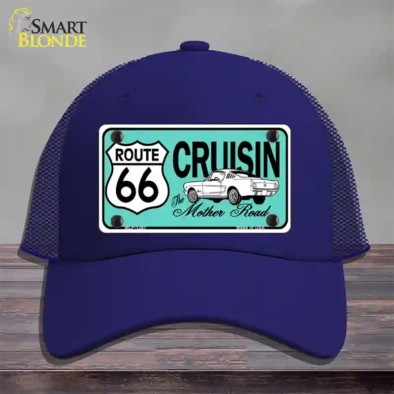 Route 66 Retro Cruisin Novelty License Plate Hat Mesh / Royal Blue