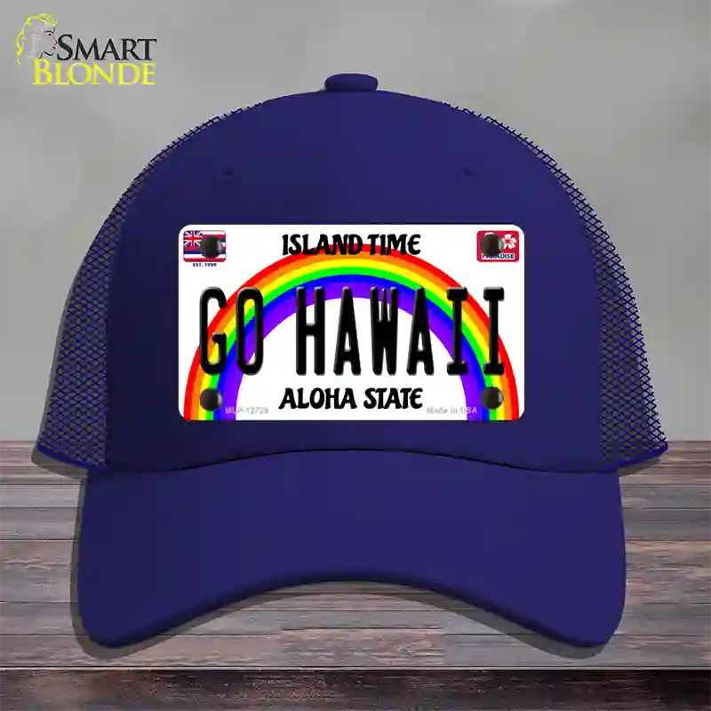 Go Hawaii Novelty License Plate Hat Mesh / Royal Blue