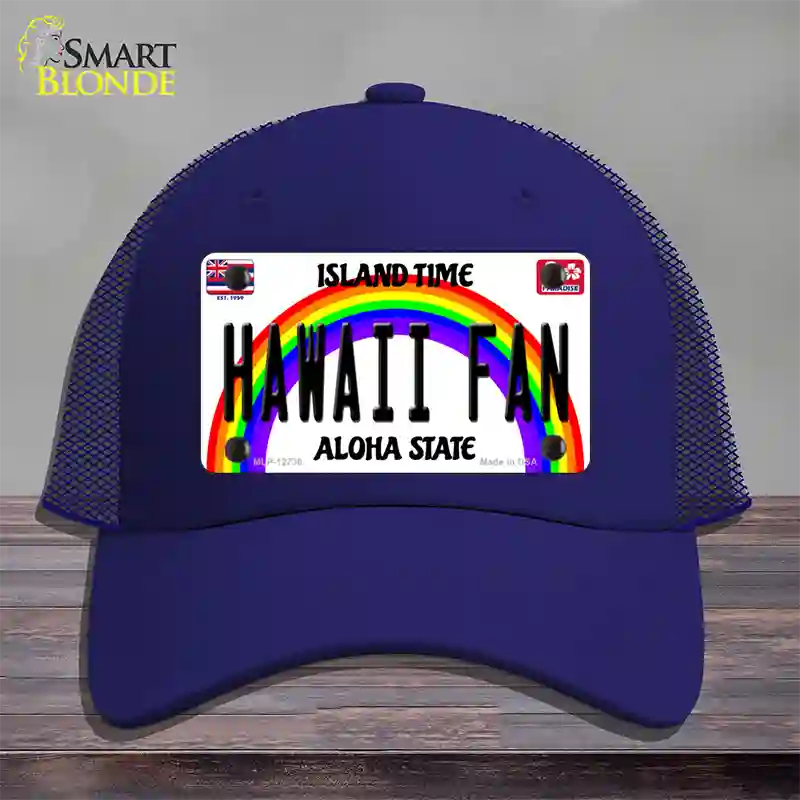 Hawaii Fan Novelty License Plate Hat Mesh / Royal Blue