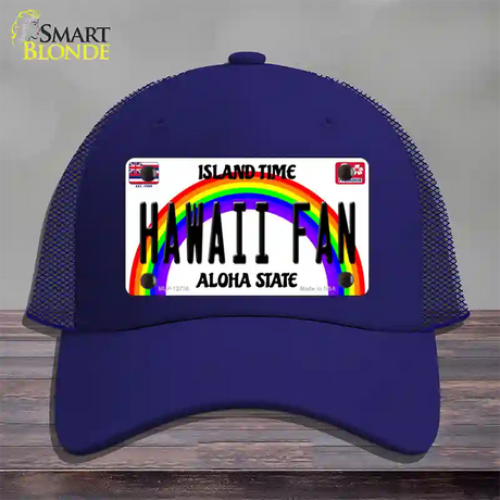 Hawaii Fan Novelty License Plate Hat Mesh / Royal Blue