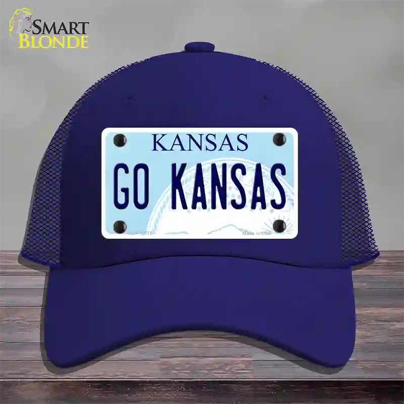 Go Kansas Novelty License Plate Hat Tag Mesh / Royal Blue