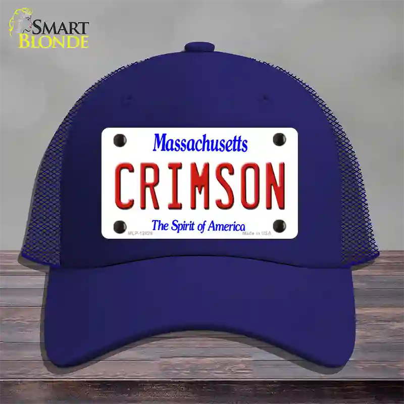 Crimson Novelty License Plate Hat Mesh / Royal Blue