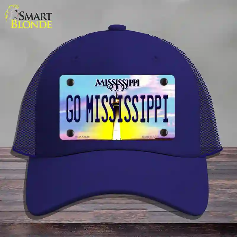 Go Mississippi Novelty License Plate Hat Mesh / Royal Blue