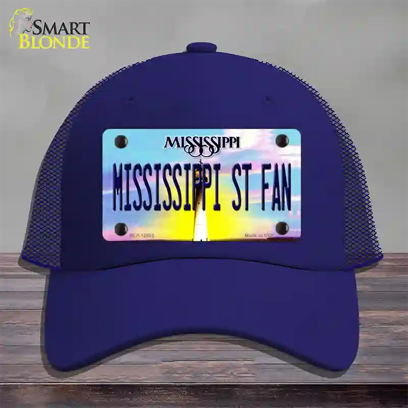 Mississippi State Fan Novelty License Plate Hat Mesh / Royal Blue