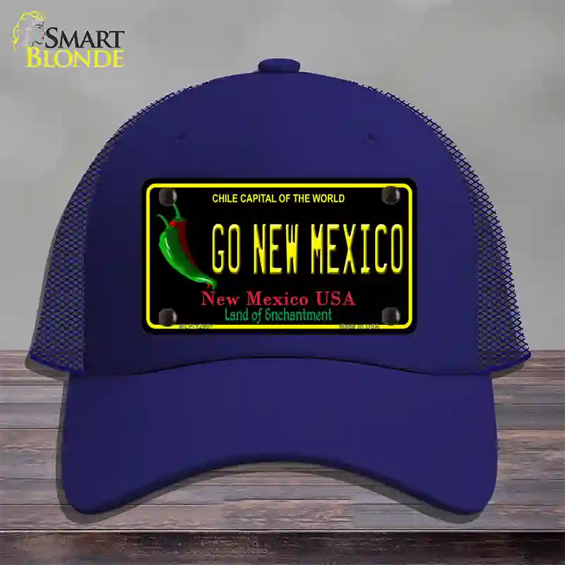 Go New Mexico Novelty License Plate Hat Mesh / Royal Blue