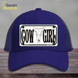 Cowgirl with Skull Novelty License Plate Hat Mesh / Royal Blue