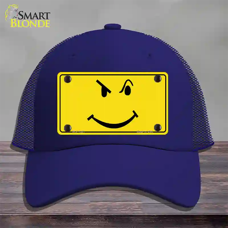 Defiant Smiley Novelty License Plate Hat Mesh / Royal Blue