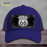 Route 66 Black & White Novelty License Plate Hat Mesh / Royal Blue