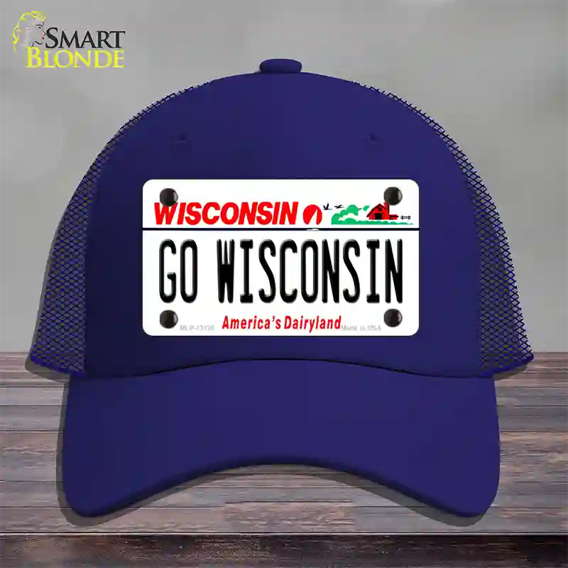 Go Wisconsin Novelty License Plate Hat Mesh / Royal Blue