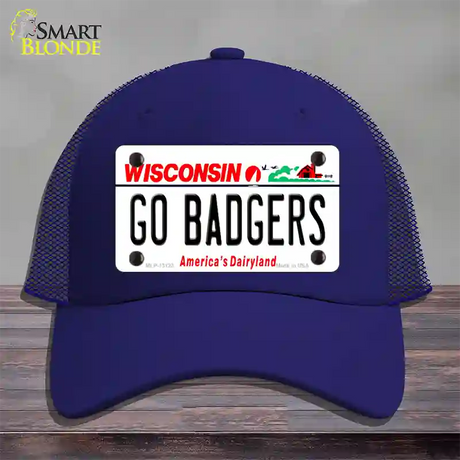 Go Badgers Novelty License Plate Hat Mesh / Royal Blue